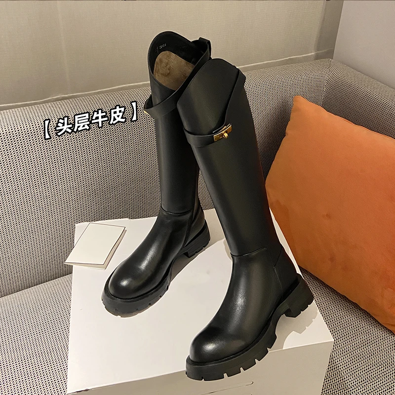 Top Trends: Autumn And Winter Women Knee-high Boots Natural Leather 22-25cm Cowhide Upper Modern Boots Side Zip Western Boots Platform Boots Shoppable Styles