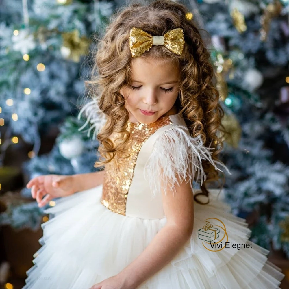 Top Trends: Cute Ivory Christmas Dress With Feather Soft Tiered Sleeveless Christmas Dress Knee Length Tutu 2023 Summer فلور فتاة اللباس Shoppable Styles