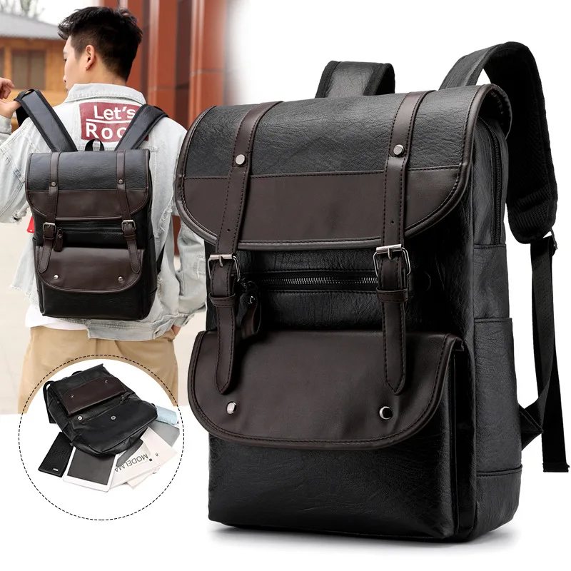 Top Trends: Vintage Laptop PU Leather Backpacks For School Bags Men Travel Leisure Large Capacity Waterproof Backpacks Students Schoolbags Shoppable Styles