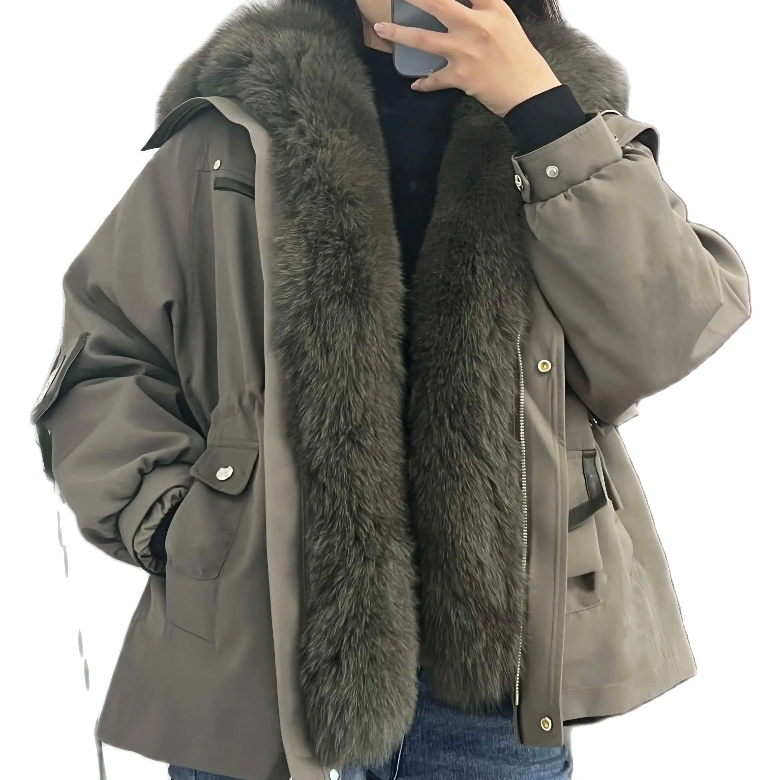 Top Trends: Parka Winter Women Bomber Waterproof Jacket Natural Real Fox Fur Hood Coat Detachable Thick Warm Loose Outerwear Large Size New Shoppable Styles