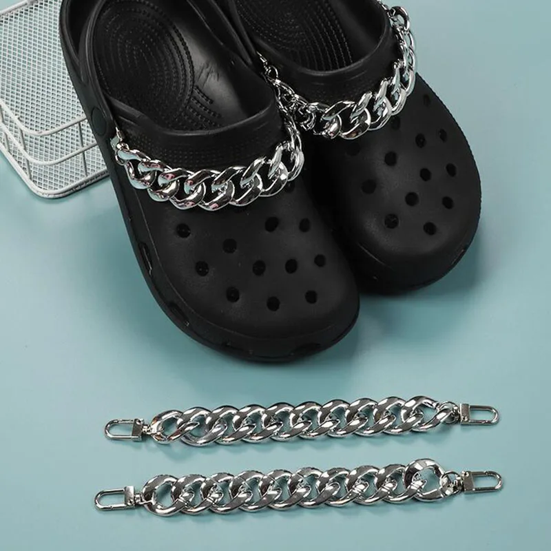 Top Trends: 1Pcs Croc Shoes Charms Gold Silver Bling Black Chain Shoe DIY Metal Decoration Pendant Buckle For Gift Shoelace Accessories Shoppable Styles