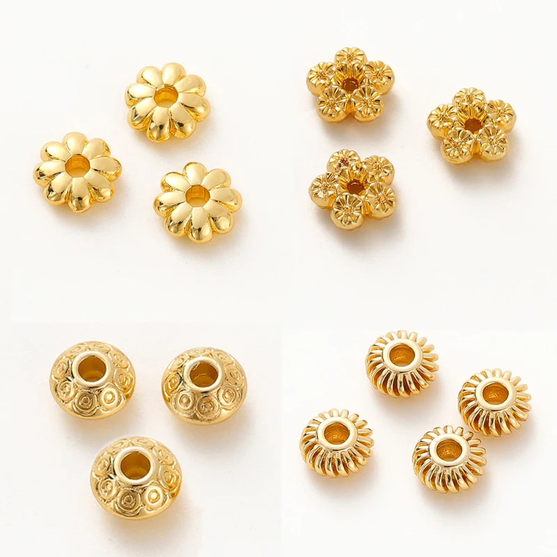 Top Trends: 5-20pcs / lot 14K 18K Gold Plated Brass Flower Shape Pumpkin Beads Loose Spacer Flat Beads For DIY Jewelry Bracelet Findings Shoppable Styles