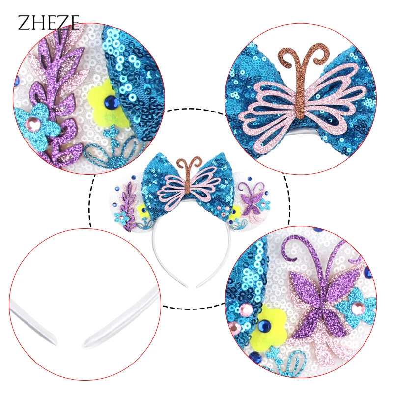 Top Trends: 2023 Chic Disney Encanto Mouse Ears Headband For Girls Sequins 5"Bow Hairband Children Festival Hair Accessories Shoppable Styles - Image 5