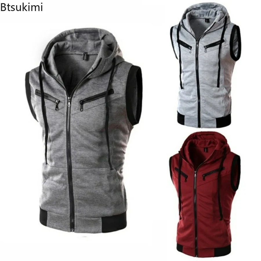 Top Trends: 2024 Men's Sleeveless Hoodies Fashion Casual Zipper Hooded Sweatshirt Men Bodybuilding Tank Top Sporting Shirt Waistcoat Vest Shoppable Styles