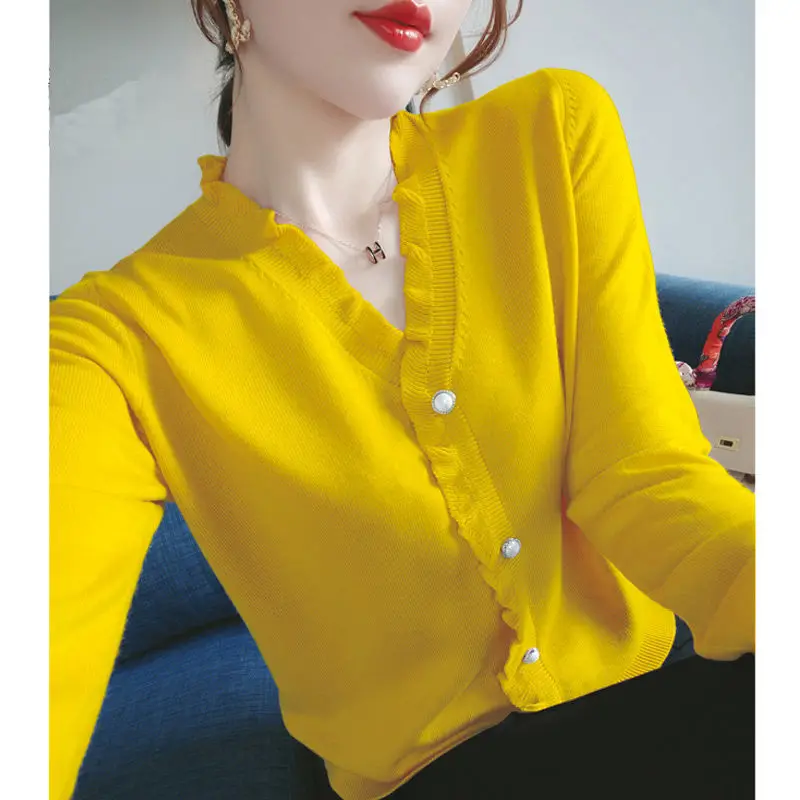 Top Trends: Elegant V-Neck Solid Color Button Spliced 2022 Autumn New Oversized Shirt Loose Casual Tops Commute Women&#039;s Clothing Blouse Shoppable Styles