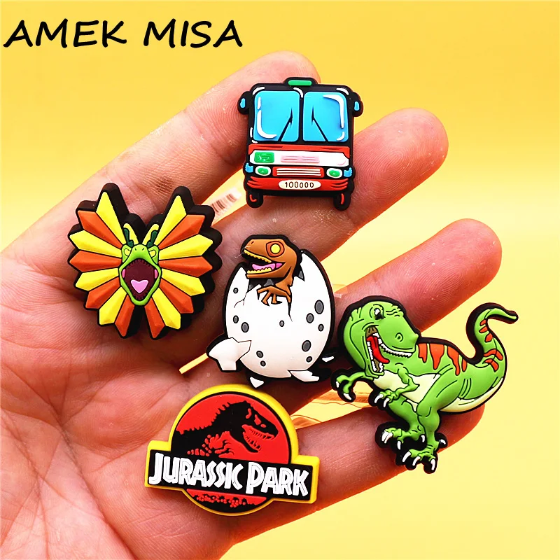 Top Trends: Original 1pcs Dilophosaurus PVC Shoe Charms Accessories Decorations Jurassic Dinosaurs Bus Designer Shoe Clips Buckle Kids Gifts Shoppable Styles