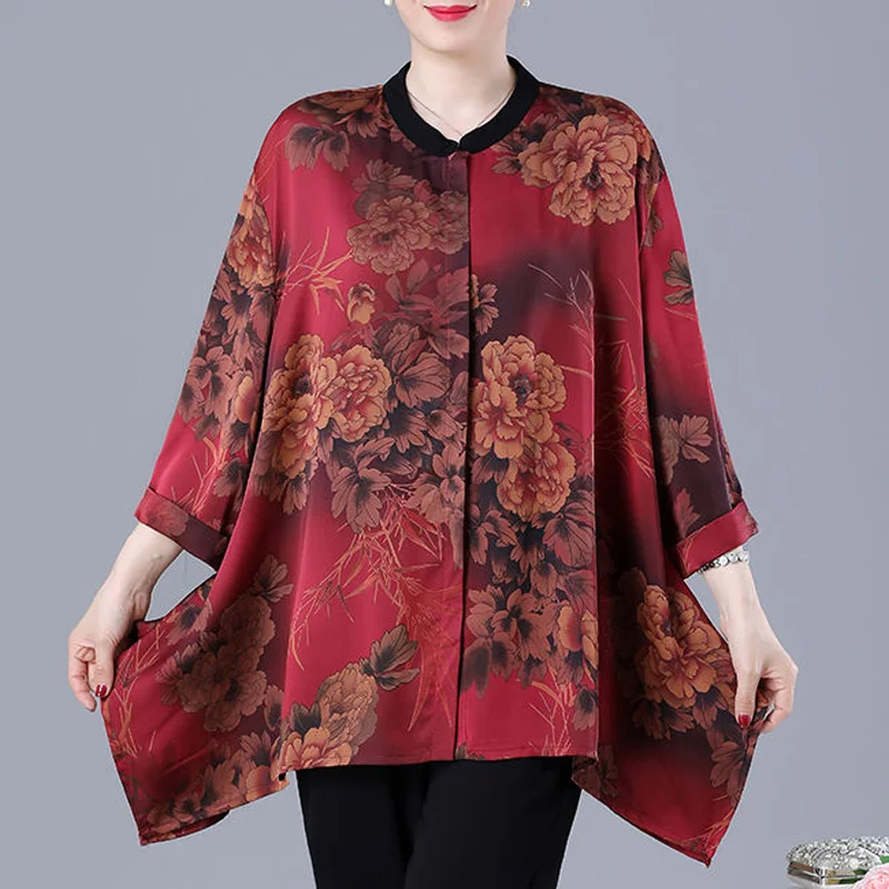 Top Trends: 2023 Spring And Summer Fashion Upscale Chinoiserie Style Retro Art Stand Collar Flower Rich Printing Oversize Loose Casual Shirt Shoppable Styles