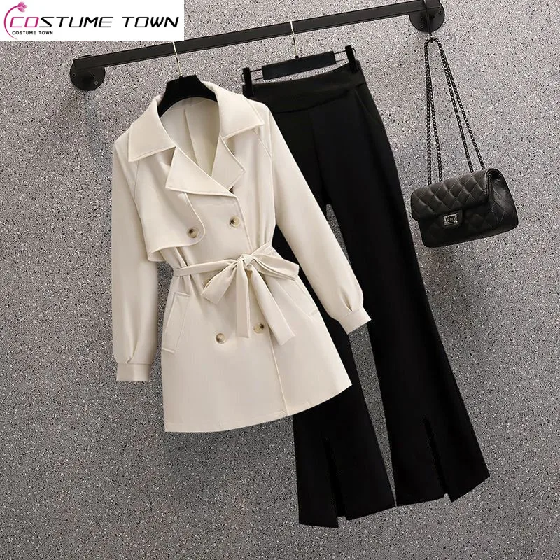 Top Trends: 2023 Spring And Summer New Bow Thin Jacket Blazer Casual Flare Pants Two-piece Elegant Women Pants Suit Office Outfits Shoppable Styles