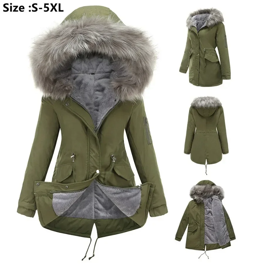 Top Trends: 2024 Women&#039;s Warm Parka Coat Autumn Winter Fluffy Fur Collar Cotton Padded Hooded Jacket Female Casual Fleece Warm Overcoat 5XL Shoppable Styles