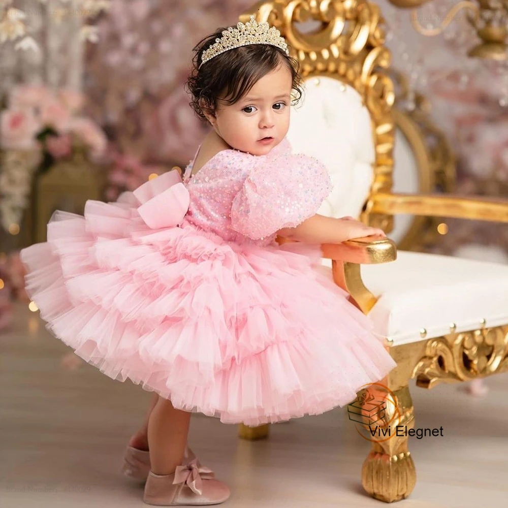 Top Trends: Puffy Short Sleeve Flower Girls Dresses With Soft Tulle 2023 Knee Length Christmas Gowns New Baby Dress فلور فتاة اللباس Sequin Shoppable Styles