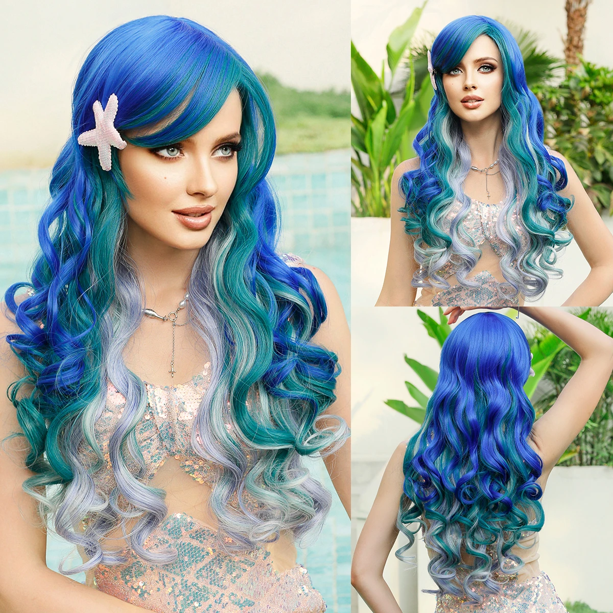 Top Trends: NAMM Mermaid Wig Long Blue Purple GradientWigs For Women Popular Synthetic Wig For Daily Cosplay Halloween High Density Hair Shoppable Styles