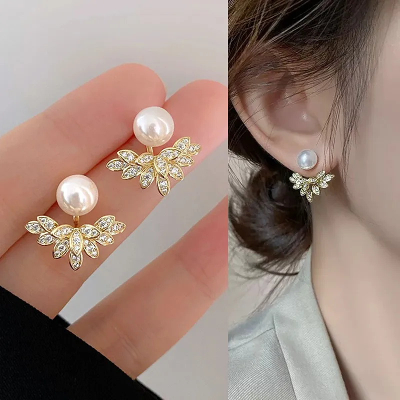 Top Trends: 925 Silver Needle Back Hanging Crystal Petal Earrings For Women Korean Jewelry 2023 Trending New Luxury Pearl Stud Earrings Gift Shoppable Styles