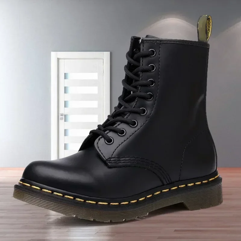 Top Trends: Genuine Leather Boots For Men Martens Ankle Boots Hight Trendy Quality Women Leather Boots Thick Sole Motorcycle Shoes 2024 New Shoppable Styles