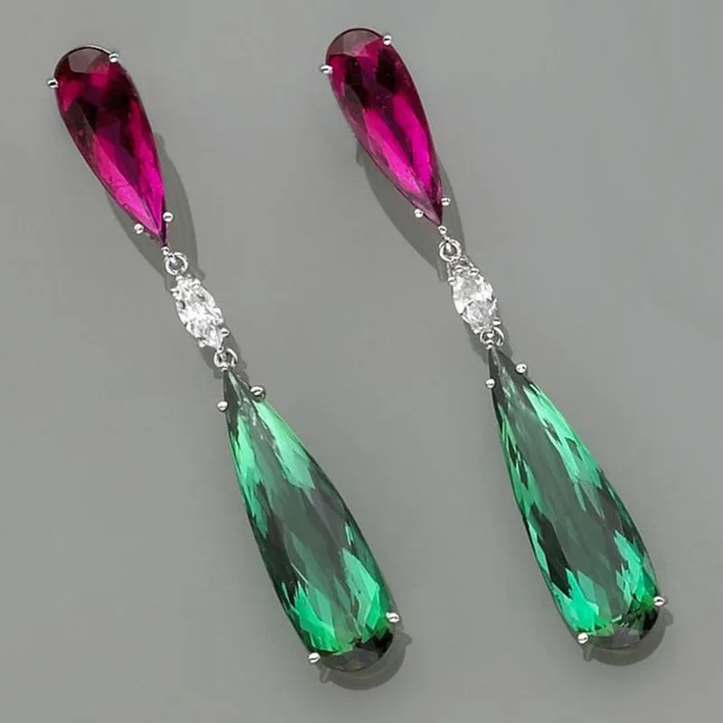 Top Trends: Luxury Green Zircon Drop Shape Boho Earrings For Women Fashion Engagement Jewelry Long Purple Stone Dangle Earrings Shoppable Styles