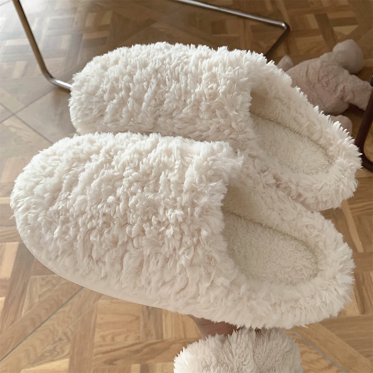 Top Trends: Japanese Simple Solid Color House Slippers For Women Girls Cute Fluffy Winter Warm Home Slippers Woman Fur Shoes Shoppable Styles