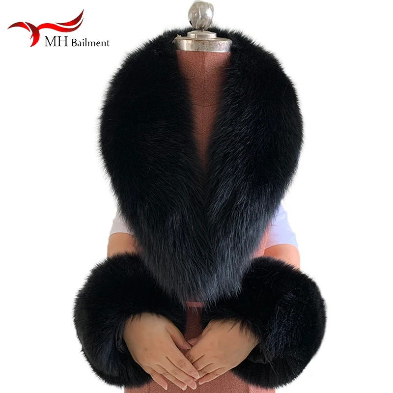 Top Trends: Women Winter 100% Natural Fox Fur Scarf Jacket Fur Collar Authentic Neck Scarves And Cuff Set Luxury Fox Fur Warm Neck Warmers Shoppable Styles