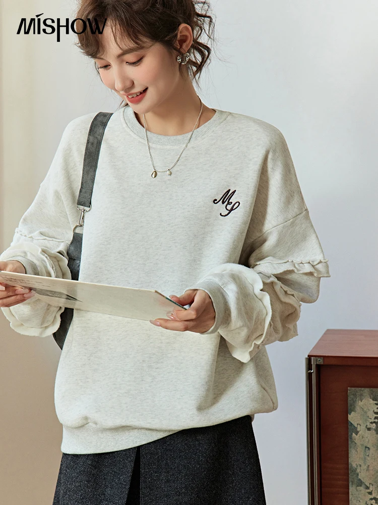 Top Trends: MISHOW Women&#039;s Crewneck Letter Print Oversized Sweatshirt Autumn Winter Lantern Ruffle Sleeve Casual Loose Tops Women MXC52V0036 Shoppable Styles