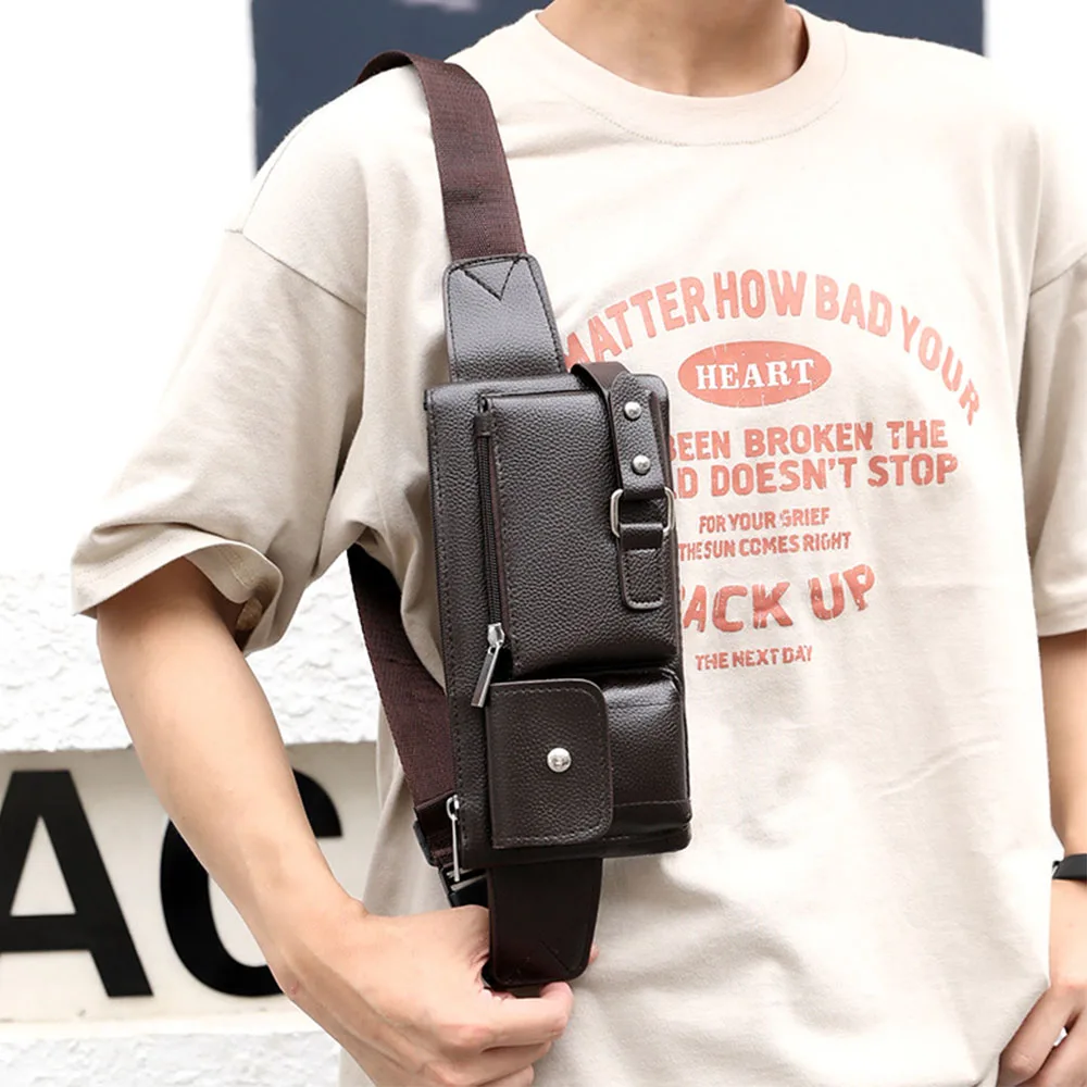 Top Trends: Men&#039;s Waist Bag Vintage PU Male Fanny Pack Male Shoulder Chest Bags For Phone Hip Sack Belt Pouch Bag Waterproof Messenger Bag Shoppable Styles