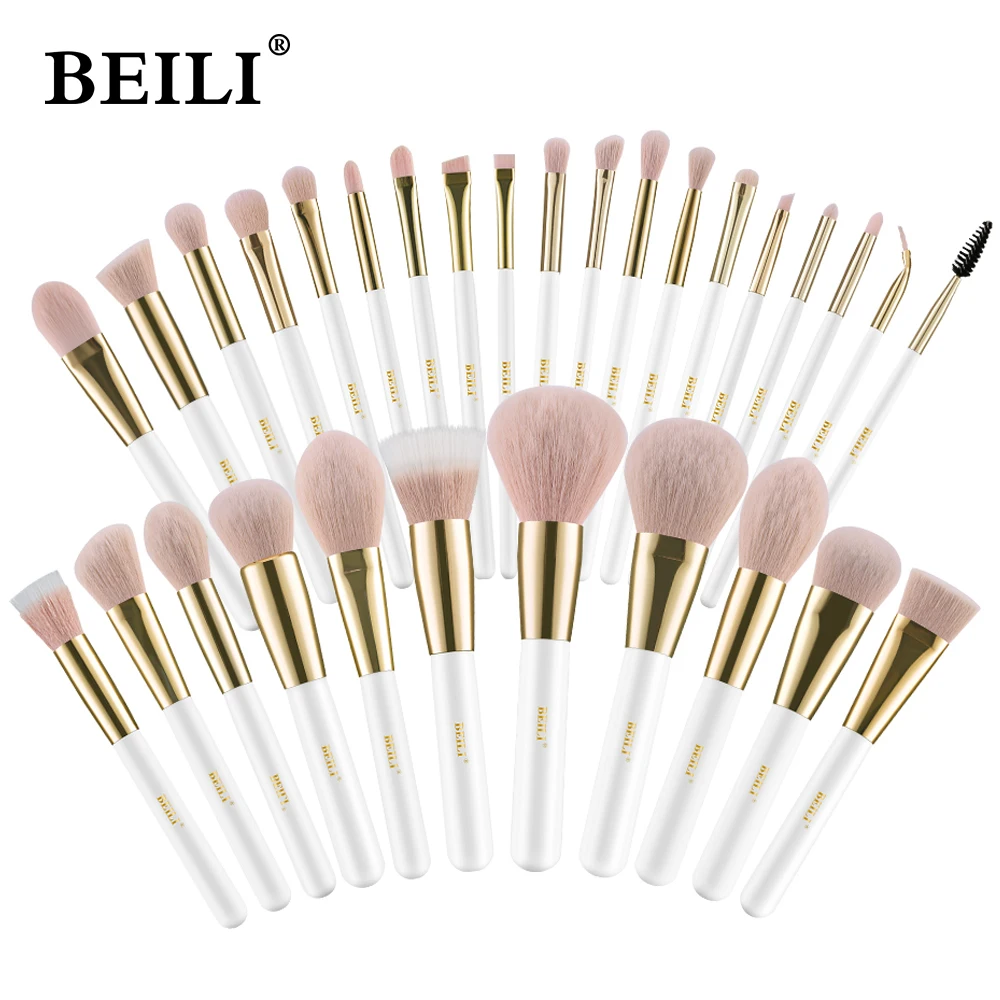 Top Trends: BEILI White Gold Makeup Brushes Professional Foundation Eyeshadow Powder High Quality Pink Synthetic Brush Set кисти для макияжа Shoppable Styles