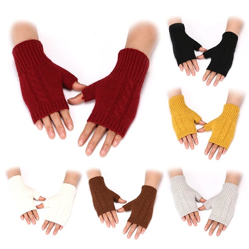 Top Trends: Korean Knitted Wool Gloves Girls Elastic Fingerless Mittens Winter Thicken Hand Warmer Outdoor Sports Cycling Half Finger Glove Shoppable Styles