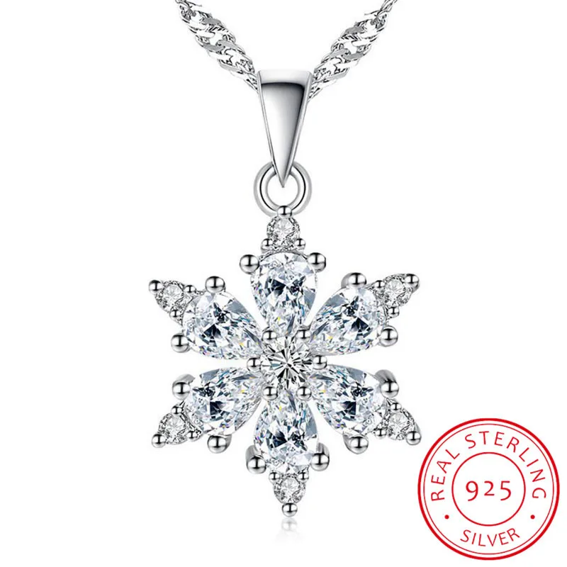 Top Trends: 925 Sterling Silver Jewelry AAA Zirconia Snowflake Pendant Necklace For Women Gift 45cm Link Chain Choker Collares S-N134 Shoppable Styles