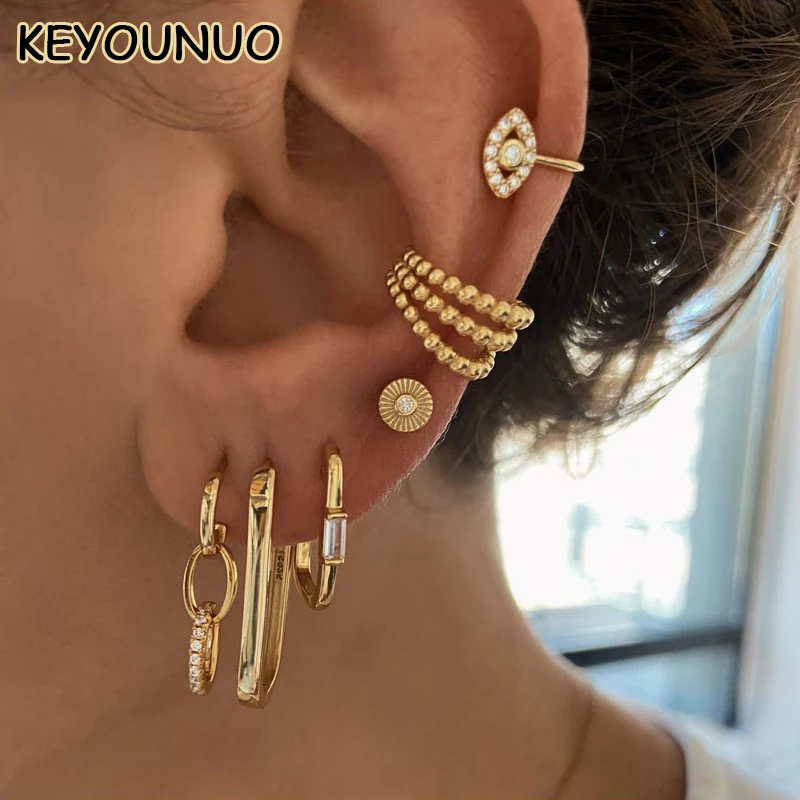 Top Trends: KEYOUNUO Gold Silver Filled Drop Hoop Earrings For Women Piercing CZ Dangle Stud Earrings Set Fashion Party Jewelry Wholesale Shoppable Styles