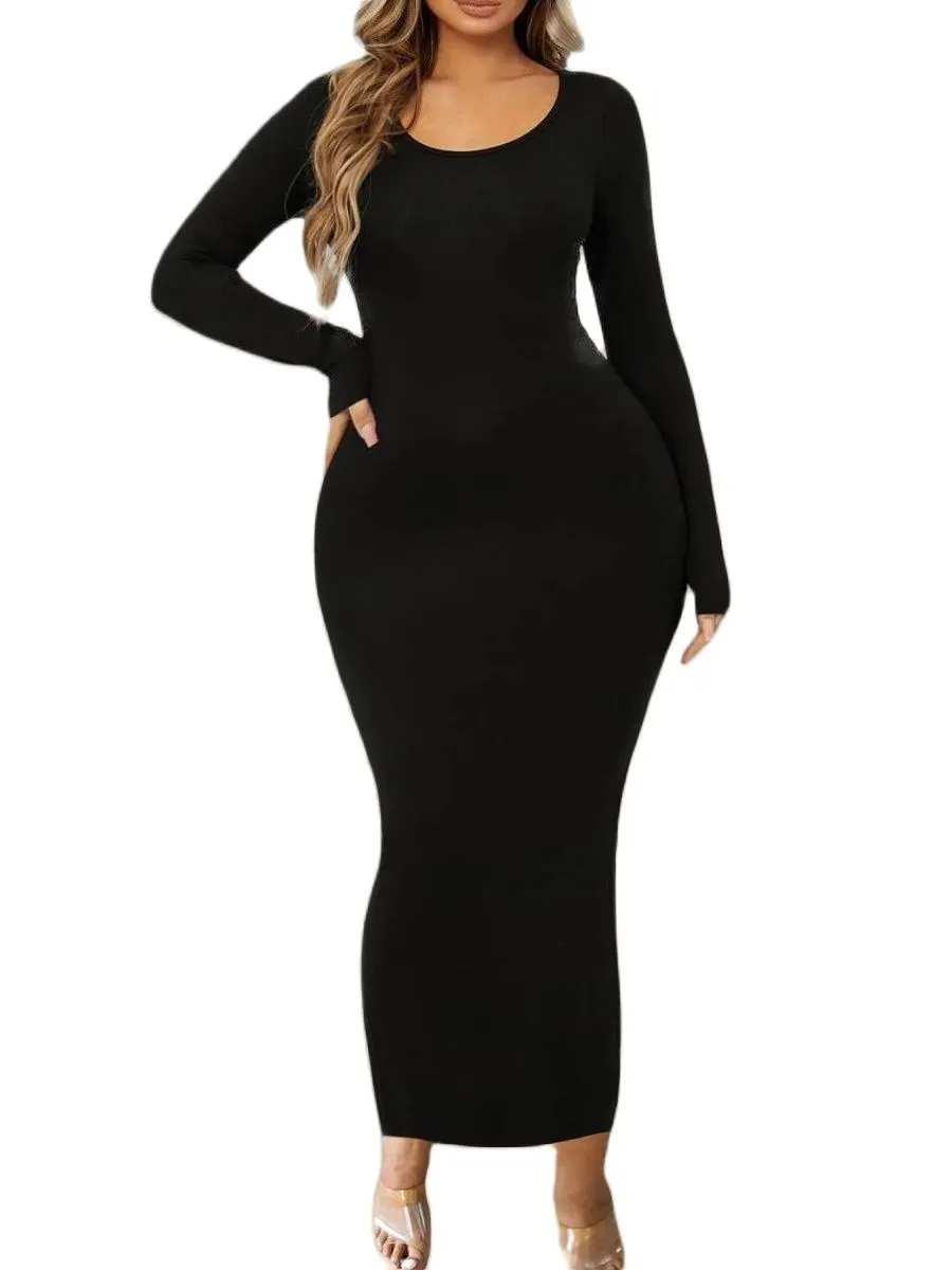 Top Trends: LW BASICS Plus Size Dress Black Bodycon Dress Sexy Women Dress Autumn Long Sleeve Skinny Midi Boydcon Casual Pencil Dress Shoppable Styles