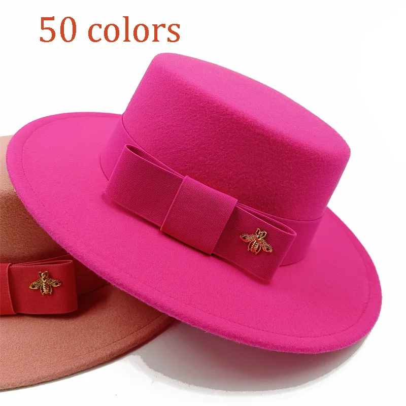 Top Trends: Wholesale Fedora Hats Winter Round Concave Convex Surface Flat Top Bow Elastic Ribbon Men's And Women's Felt Jazz Hats Fedora Shoppable Styles