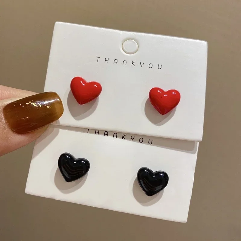 Top Trends: Small Cute Heart Stud Earrings For Women Girls Red Black Simple Metal Earrings Wedding Party Fashion Jewelry Wholesale Gift Shoppable Styles