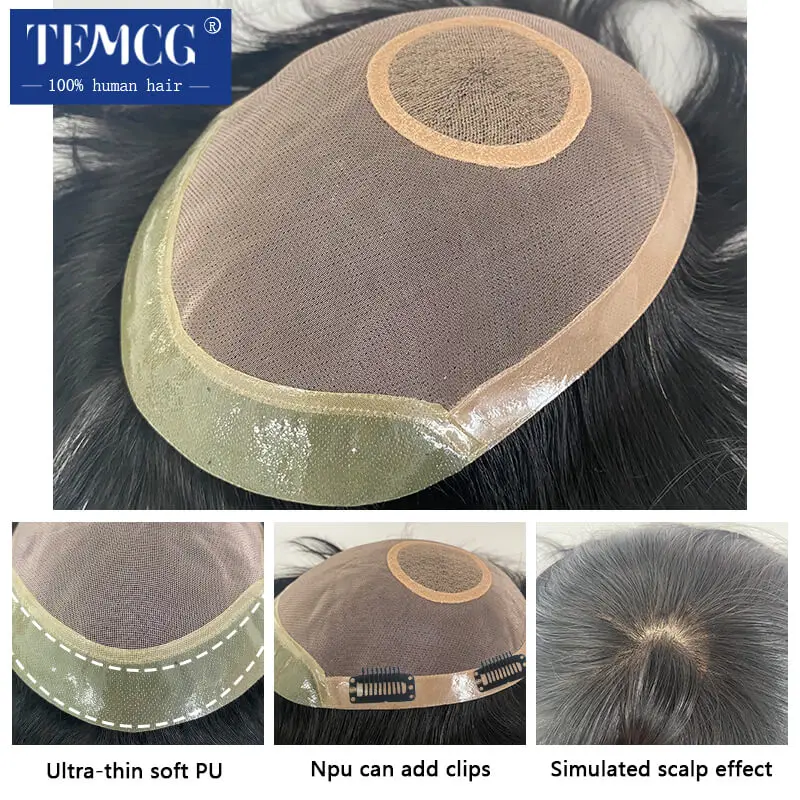 Top Trends: Toupee Men Fine Mono Top With Silk Base Durable Hand Tied Male Wig 100% Human Hair Male Hair Prosthesis Durable Exhuast System Shoppable Styles