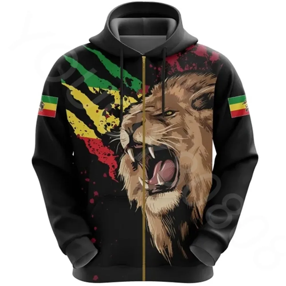 Top Trends: Autumn Winter African Zone Men's Sweatshirt Casual Print Loose Hoodie - Ethiopia Rasta Lion Judah Flag Zip Hoodie 2022 Shoppable Styles