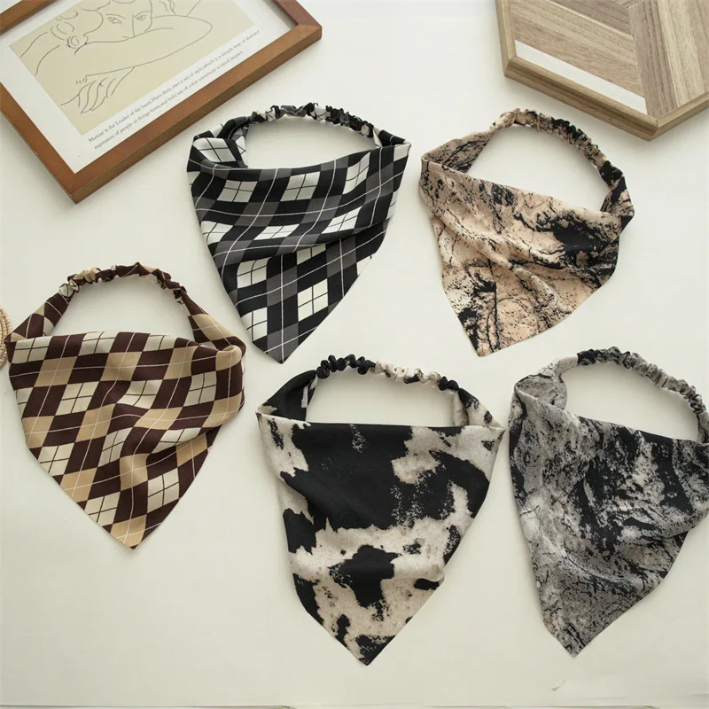 Top Trends: Woman Black Coffee Series Summer Head Scarf Polyester Triangle Bandanas Girl Elastic Hairband Hair Accessories Headwear Ornament Shoppable Styles