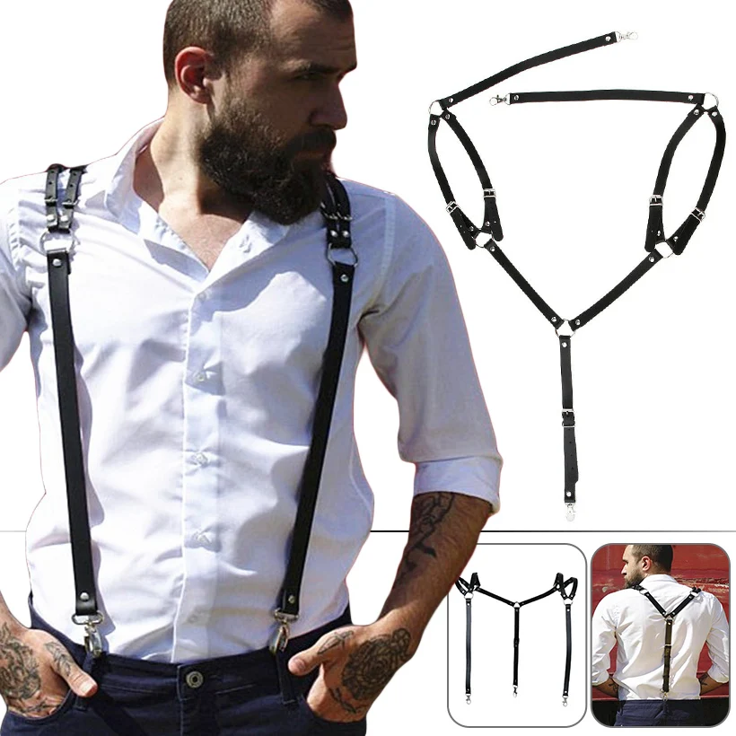 Top Trends: Men's Suspenders Adjustable Leather Strap With Snap Hooks Strap Belt Vintage Brace Luxury Trousers Strap Male Gift Shoppable Styles