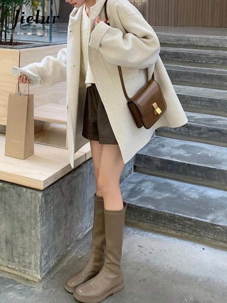 Top Trends: Jielur Autumn New Korean Casual Fashion Women Trench Street Loose Solid Color Trench Woman Camel White Simple Basic Top Female Shoppable Styles