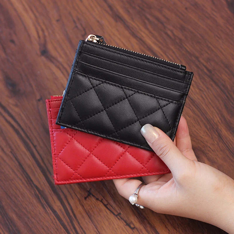 Top Trends: Women&#039;s Credit Card Holder Luxury Brand Women Zipper Purse Soft Sheepskin Leather Wallet Diamond Coin Bag Designer Zero Wallets Shoppable Styles