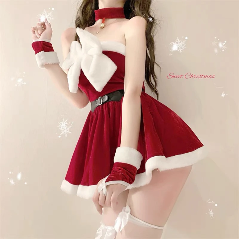 Top Trends: Christmas Dress Female Sense Christmas Show Costume Red Bowdress Flannel Halloween Santa Cosplay Holiday Party Kawaii Costume Shoppable Styles