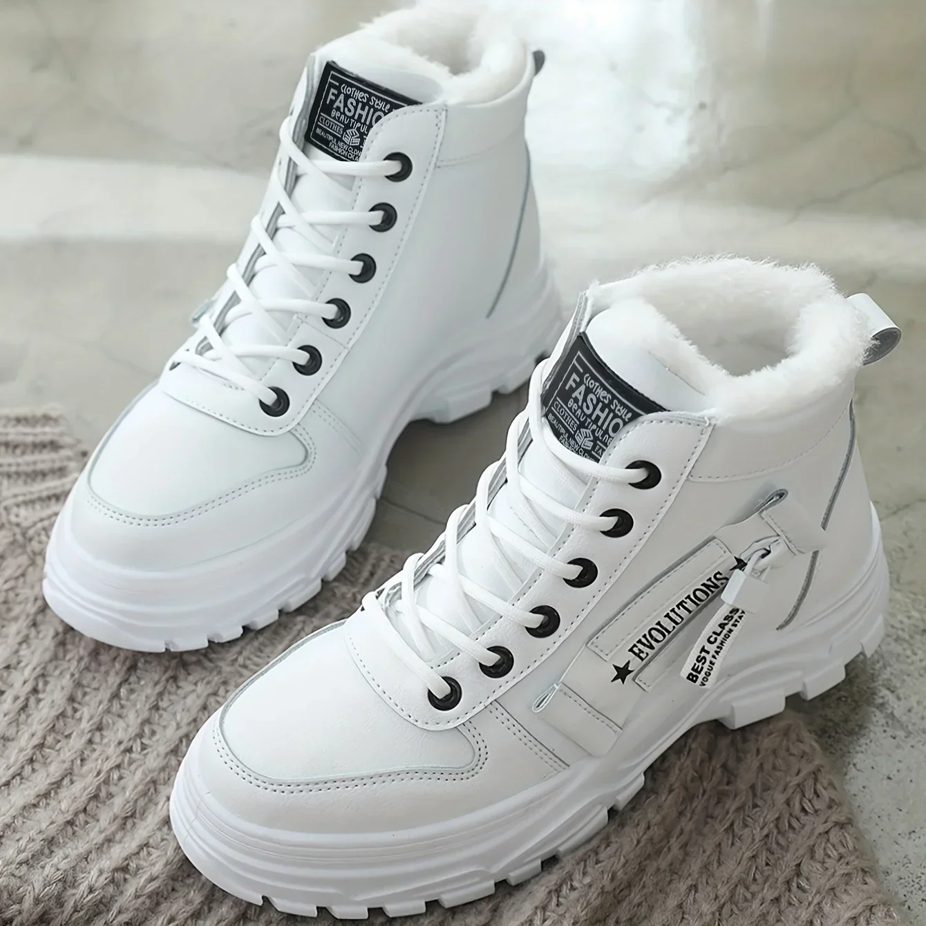 Top Trends: Designer Sneakers For Women Casual High Top Shoes Womens 2023 Winter Plush Lined Warm Shoes Thick Lace-up Sports Shoes Size 43 Shoppable Styles