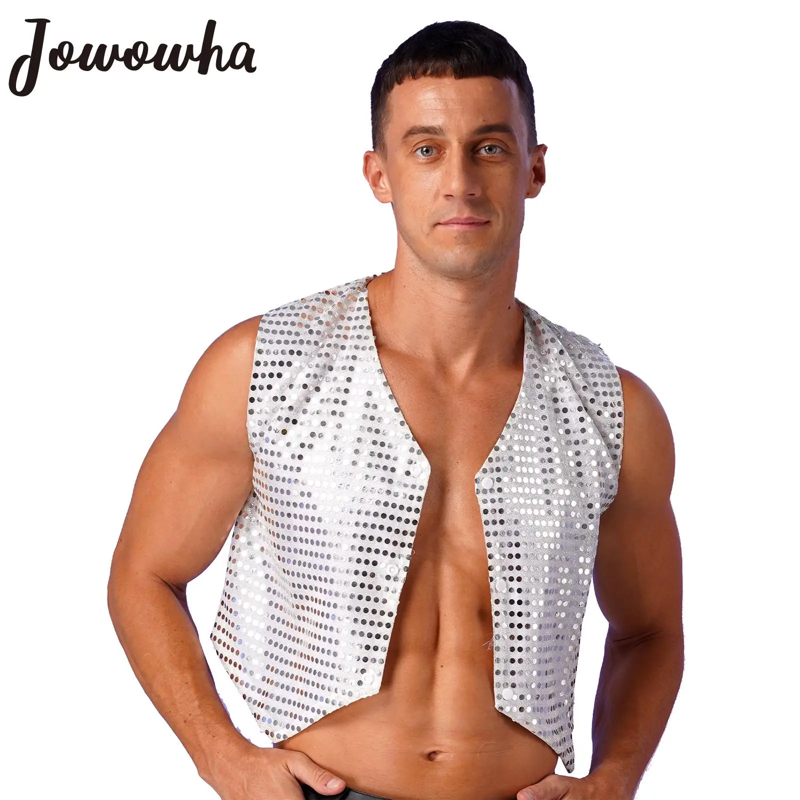 Top Trends: Mens Sparkling Sequins Vest Jazz Hip-hop Dance Tank Top Sleeveless Waistcoat Halloween Disco Party Stage Performance Costumes Shoppable Styles