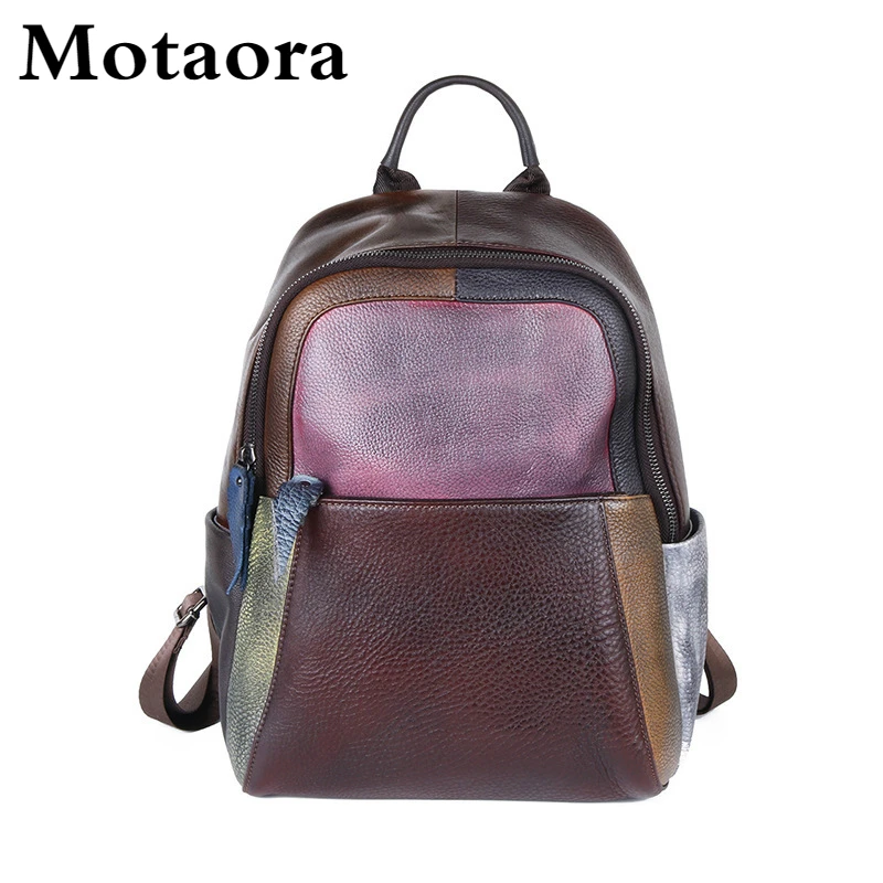 Top Trends: MOTAORA 2024 New Hand-painted Panelled Women Backpack Genuine Leather Female Retro Bag Leisure Vintage Travel Backpack Mochila Shoppable Styles