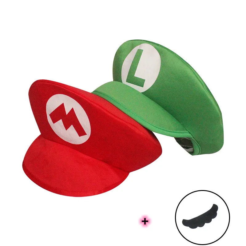 Top Trends: Funny Adult Kids Bors Anime Cartoon Super Game Luigi Cosplay Hats Beard Red Green Cap Party Prop Shoppable Styles