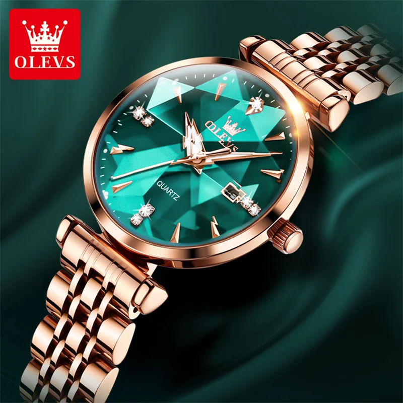 Top Trends: OLEVS Classic Luxury Women Watch Stainless Steel Green Dial Delicate Waterproof Quartz Casual Dress Ladies Watch Reloj Mujer Shoppable Styles