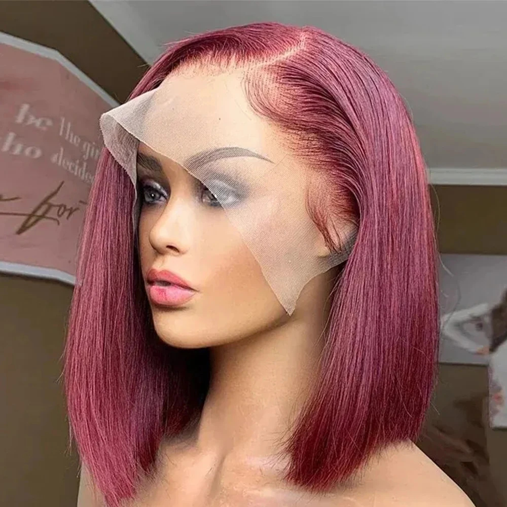 Top Trends: 99J Burgundy Bob Lace Frontal Wig Human Hair 13x4 Straight 180 Density Transparent Red Color Lace Front Wigs Bob Human Hair Shoppable Styles