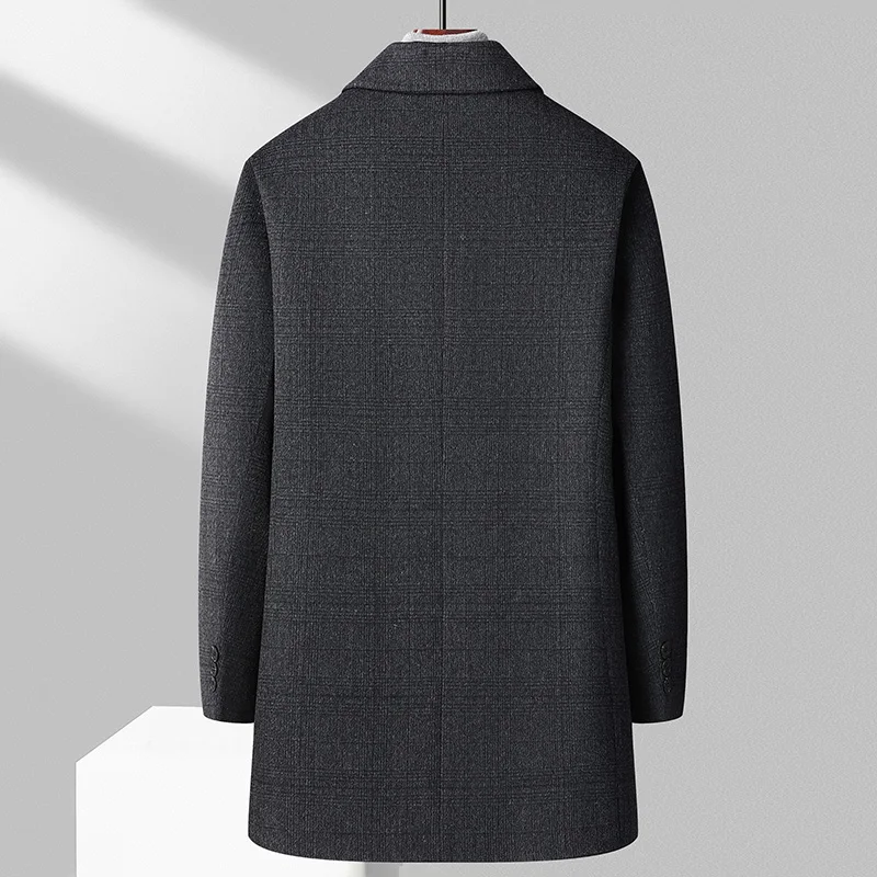 Top Trends: 2023 Winter Men Elegant Cashmere Wool Blend Basic Coat Black Gray Plaid Ovecoat With Thicken Quilted Puff Detachable Lining Wear Shoppable Styles - Image 3