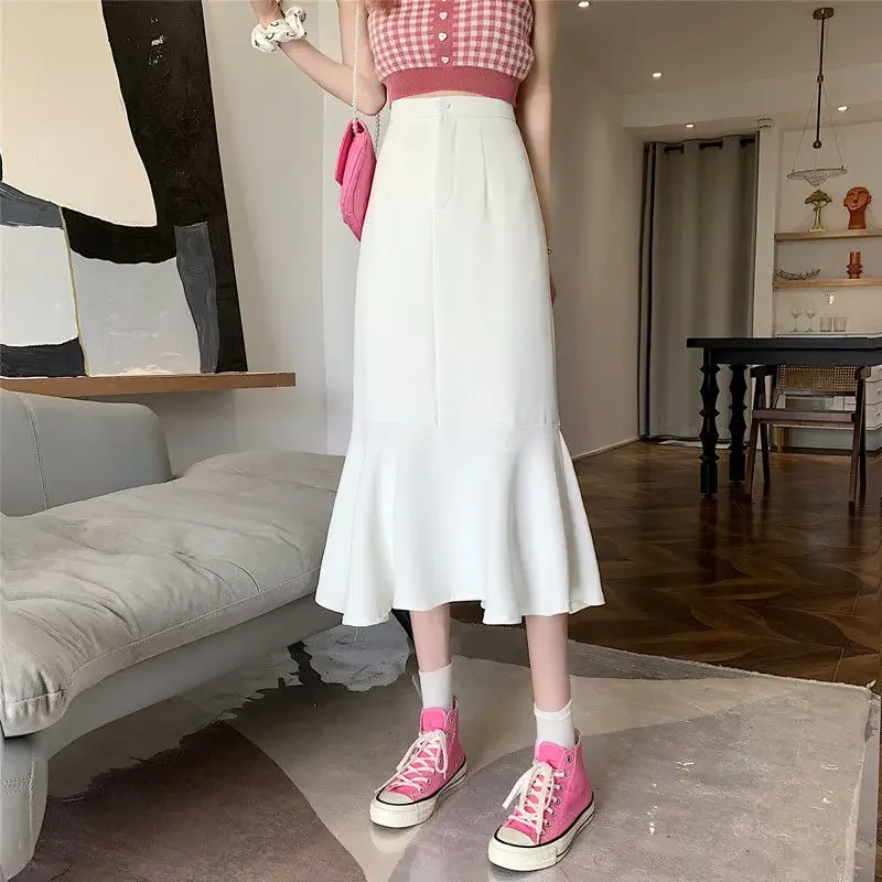 Top Trends: 2022 New Summer Ruffled Formal Skirts Women Fashion Elegant High Waist Black White Long Mermaid Skirt Female Shoppable Styles - Image 5