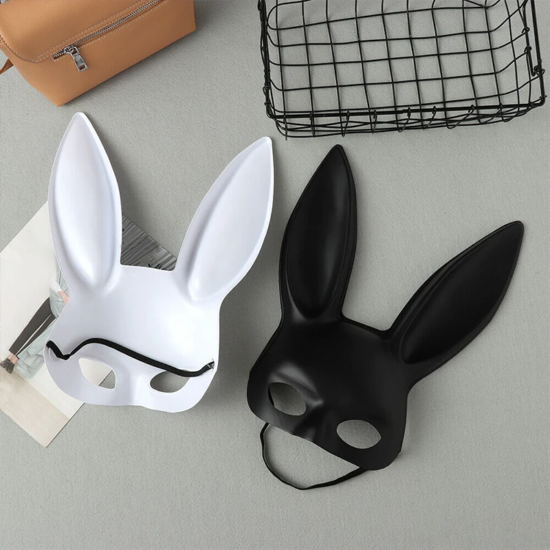 Top Trends: Half Face Rabbit Mask Black White Halloween Mask Christmas Bar Masquerade Party Rabbit Ears Masks Sexy Cosplay Props Shoppable Styles - Image 3