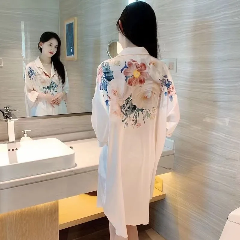 Top Trends: Sexy Nightgown Women Summer Ice Silk Cool Silky Loose Cardigan Shirt Women Nightdress Can Be Worn Outside Summer Dress Shoppable Styles