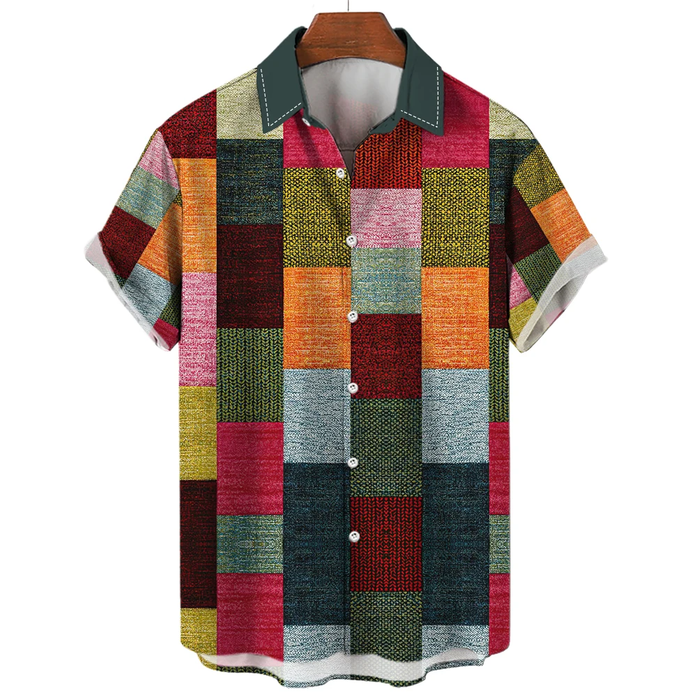 Top Trends: Colorful Plaid Shirt For Men Summer Short-Sleeved Neutral Clothing Loose Shirt Fashion Trend Oversized Men‘s Lapel Shirs Blouses Shoppable Styles