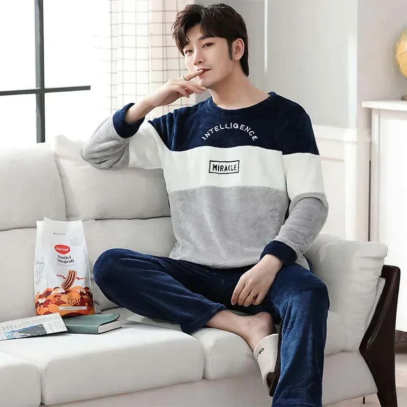 Top Trends: 2022 Winter Long Sleeve Thick Warm Flannel Pajama Sets For Men Korean Loose Coral Velvet Sleepwear Pyjamas Homewear Home Clothes Shoppable Styles