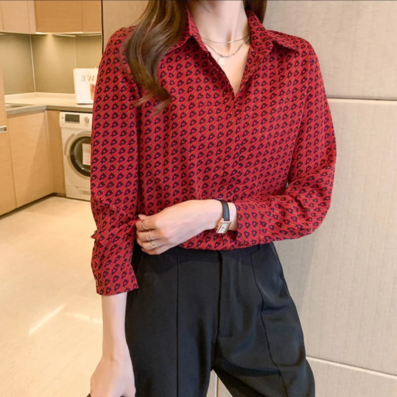 Top Trends: New Elegant Printing Ladies Shirts Women Blouses 2023 Spring Summer Long Sleeve Turn-down Collar Tops Female Mujer Blusas Shoppable Styles