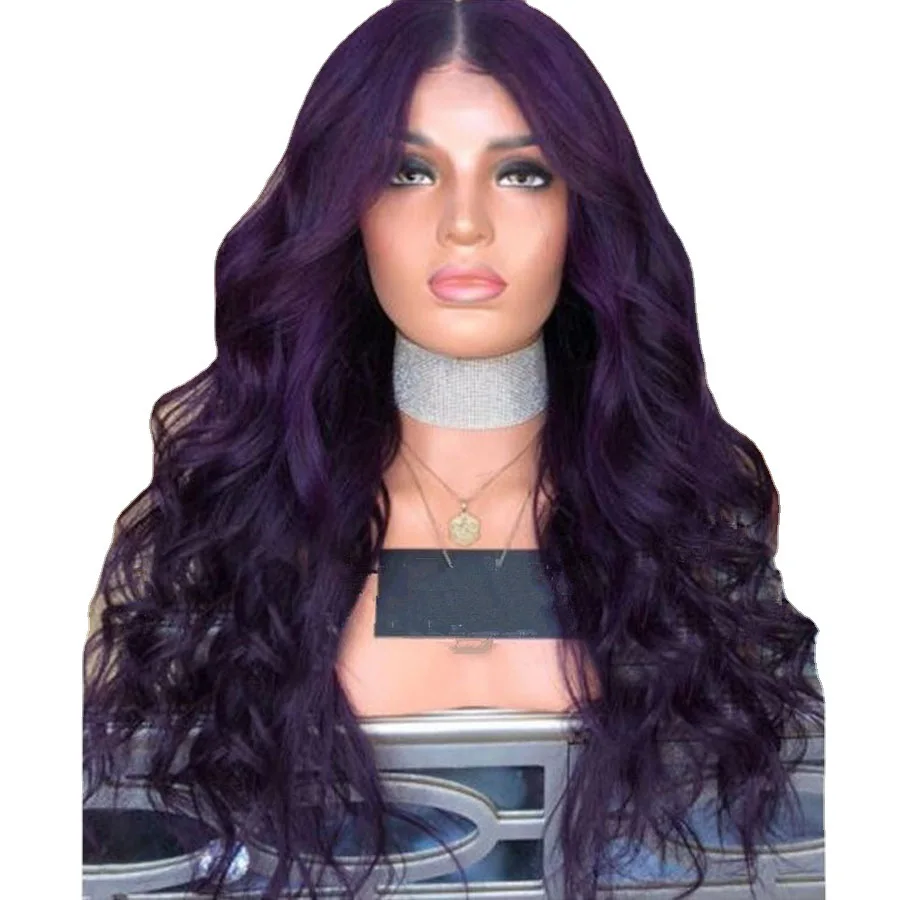 Top Trends: WoodFestival Wavy Purple Synthetic Wig Long Hair Colored Cosplay Wigs For Women Female Grey Green Pink Red Dark Brown Black Blue Shoppable Styles